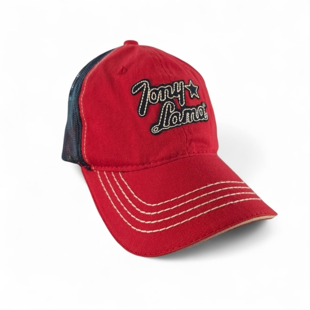 Tony Lama Dad Hat Cap Red & Navy Mesh Snapback Adjustable Western Rodeo Cowboy